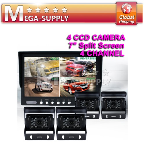 4CH 7" Rear View Monitor +4xCCD Waterproof Metal Trucks/Bus Reversing Camera