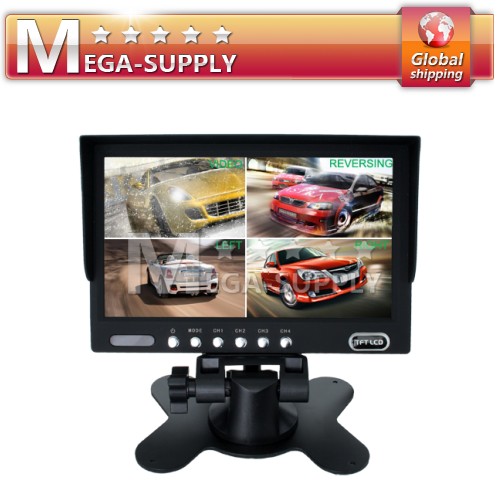 7' On Dash Board Car Quad Split Monitor Front Side View