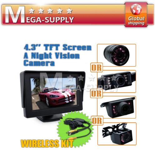 Wireless 4.3" Car Reverse AV TFT LCD Monitor Rear View Night Vision Color Camera
