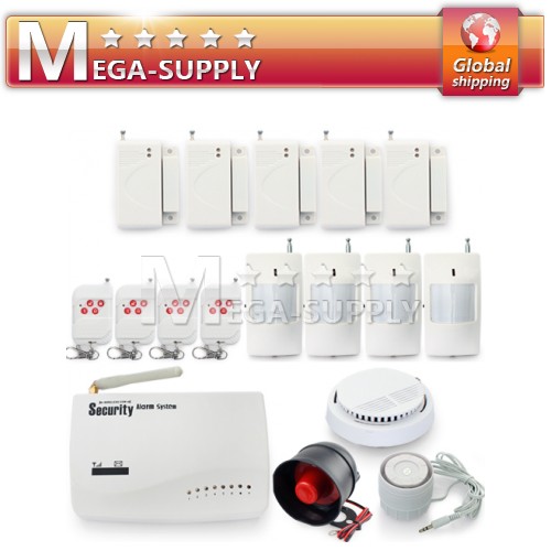 Wireless Wired GSM SMS Alarm System PIR Door Smoke Sensor Remote Control Speaker