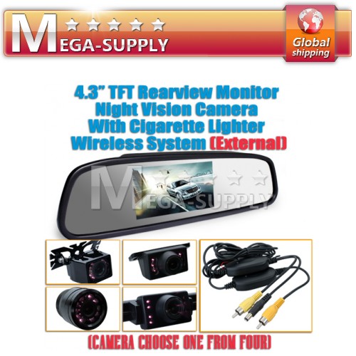 Car Rear View Mirror With Color 4.3" LCD Display + Wireless Backup Camera