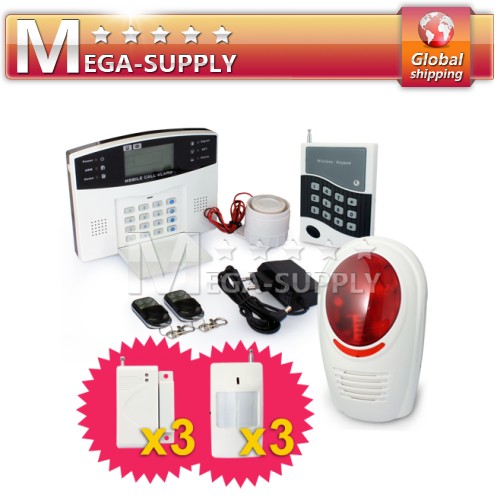 Wireless Wired GSM SMS Alarm System External Flash Siren Sensor Password Keypad
