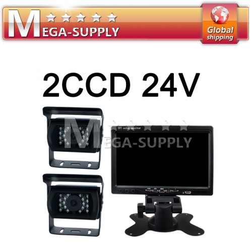 CAR REAR VIEW KIT 7" LCD MONITOR+2X CCD 24V IR REVERSING CAMERA BACKUP SYSTEM
